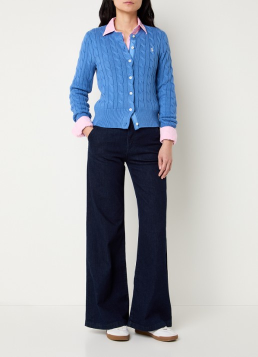 Ralph Lauren Kabelgebreid vest met logoborduring - voorkant 3 donkerblauw