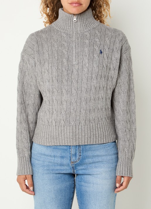 Ralph Lauren Kabelgebreid vest met logoborduring - detail grijs