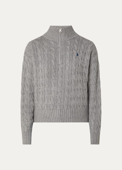 Ralph Lauren Kabelgebreid vest met logoborduring - voorkant 2 grijs