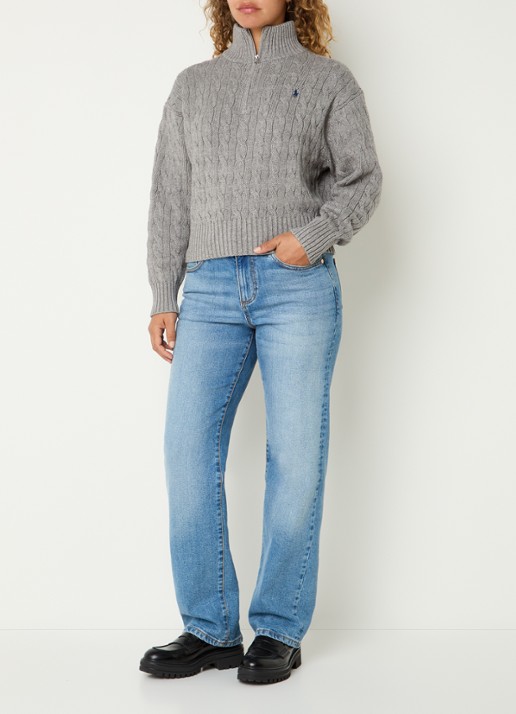 Ralph Lauren Kabelgebreid vest met logoborduring - voorkant 3 grijs
