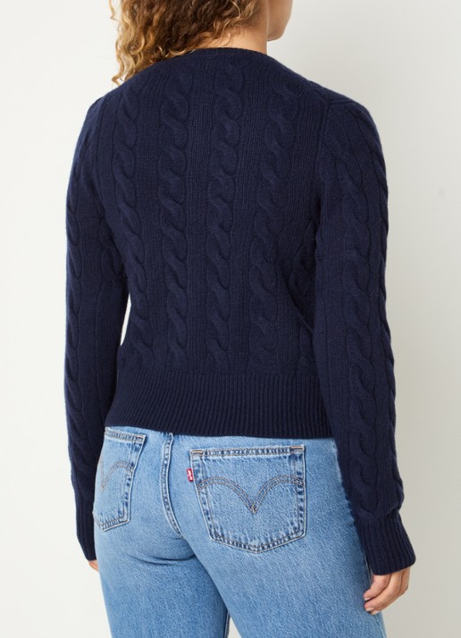 Ralph Lauren Kabelgebreid vest met logoborduring - achterkant donkerblauw