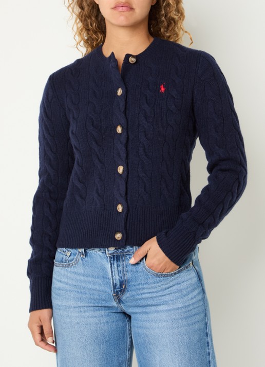 Ralph Lauren Kabelgebreid vest met logoborduring - detail 2 donkerblauw