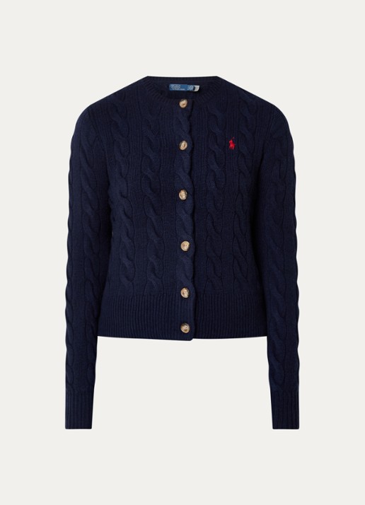 Ralph Lauren Kabelgebreid vest met logoborduring - voorkant 3 donkerblauw