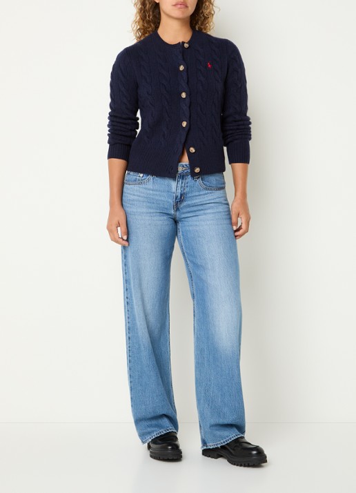 Ralph Lauren Kabelgebreid vest met logoborduring - voorkant 4 donkerblauw