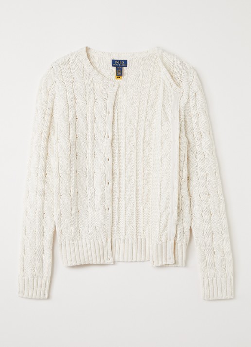 Ralph Lauren Kabelgebreid vest met logoborduring - voorkant 3 beige