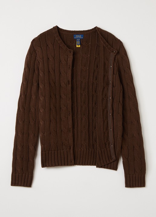Ralph Lauren Kabelgebreid vest met logoborduring - voorkant 2 lichtbruin