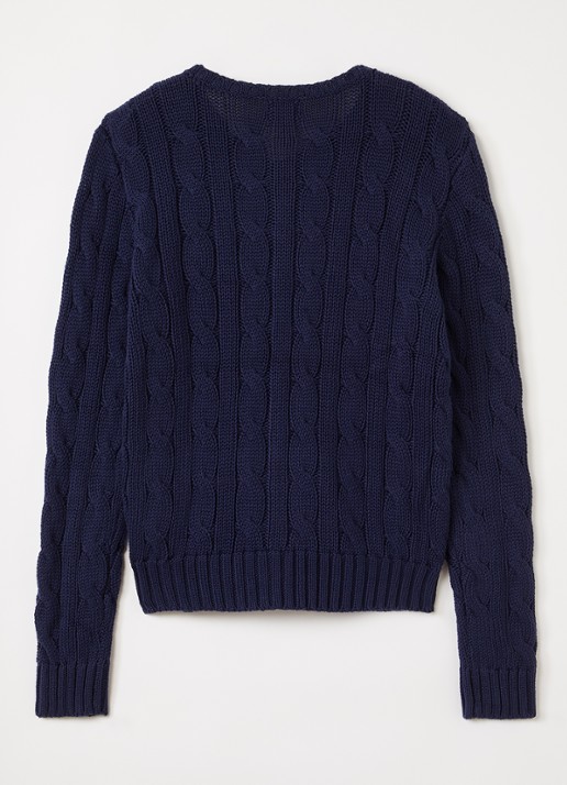 Ralph Lauren Kabelgebreid vest met logoborduring - achterkant 3 donkerblauw
