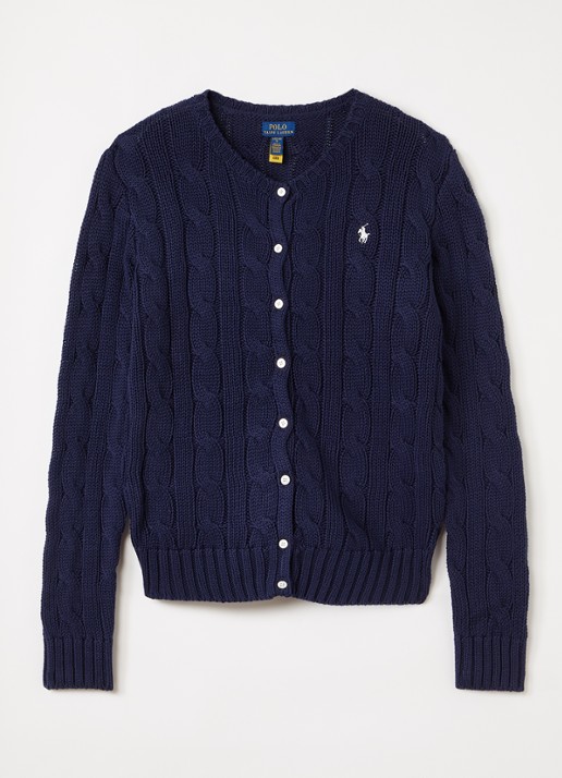 Ralph Lauren Kabelgebreid vest met logoborduring - voorkant donkerblauw