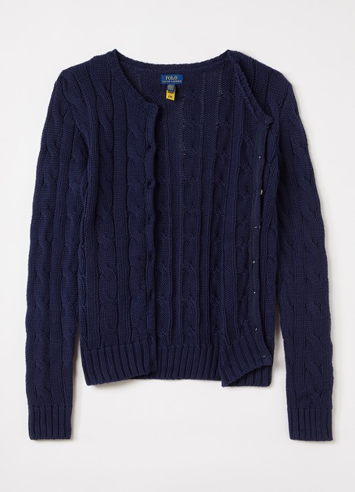 Ralph Lauren Kabelgebreid vest met logoborduring - voorkant 2 donkerblauw