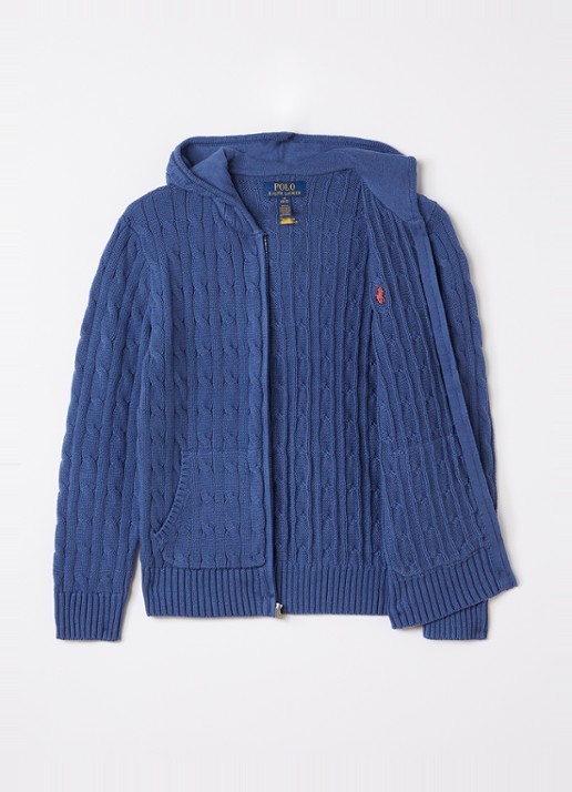 Ralph Lauren Kabelgebreid vest met logoborduring - voorkant 2 indigo