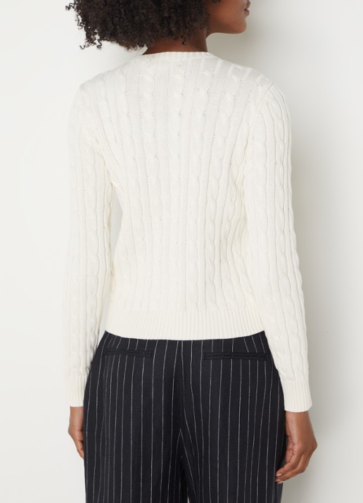 Ralph Lauren Kabelgebreid vest met logoborduring - achterkant 2 mascarpone cream / beige