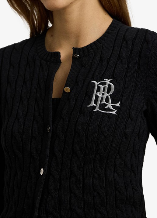 Ralph Lauren Kabelgebreid vest met logoborduring - detail 5 black / zwart