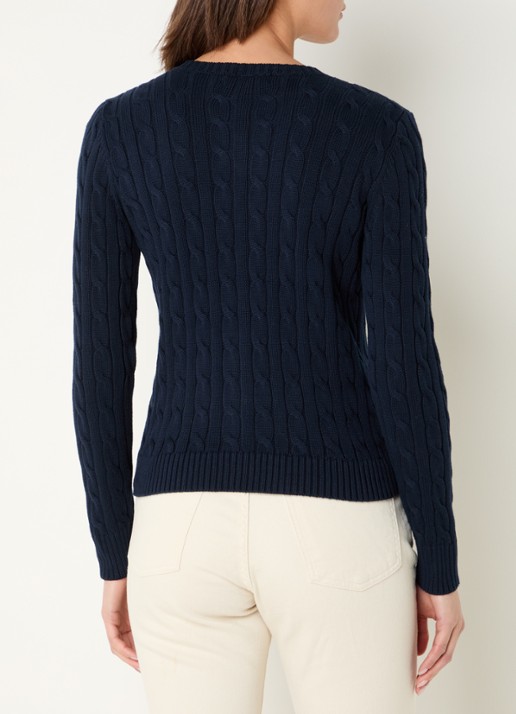 Ralph Lauren Kabelgebreid vest met logoborduring - achterkant 8 lauren navy / donkerblauw