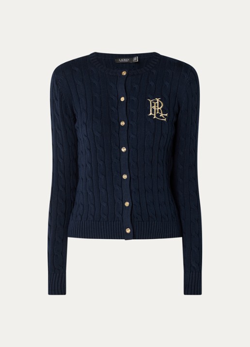 Ralph Lauren Kabelgebreid vest met logoborduring - voorkant lauren navy / donkerblauw