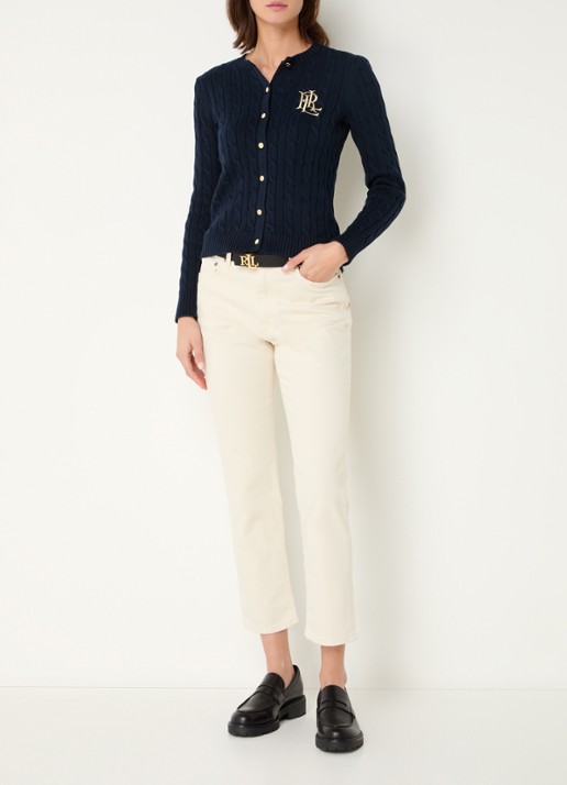 Ralph Lauren Kabelgebreid vest met logoborduring - voorkant 2 lauren navy / donkerblauw