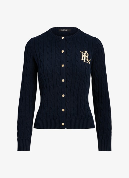 Ralph Lauren Kabelgebreid vest met logoborduring - voorkant 3 lauren navy / donkerblauw