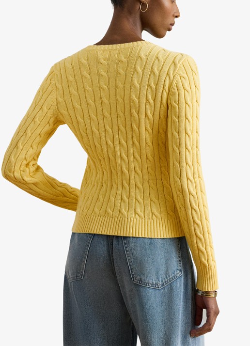 Ralph Lauren Kabelgebreid vest met logoborduring - achterkant lemon sorbet / geel