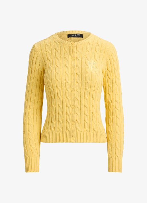 Ralph Lauren Kabelgebreid vest met logoborduring - voorkant 2 lemon sorbet / geel