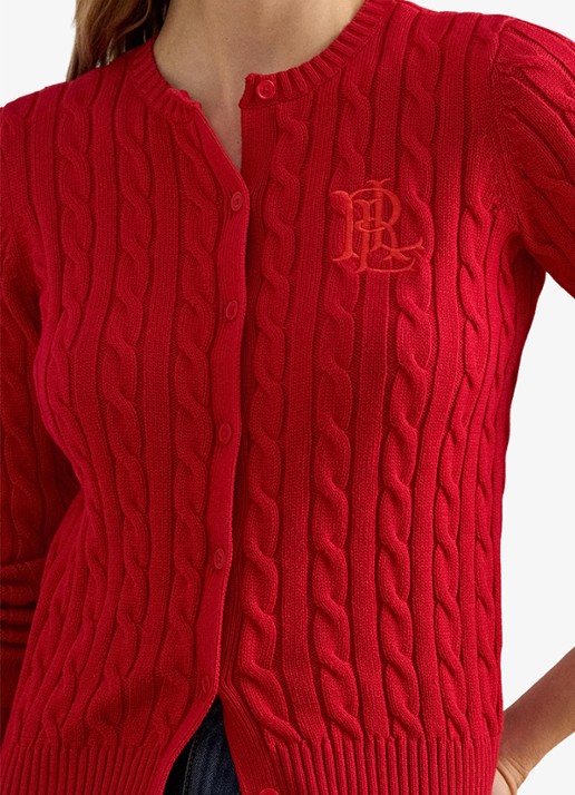 Ralph Lauren Kabelgebreid vest met logoborduring - detail 2 cruise red / rood