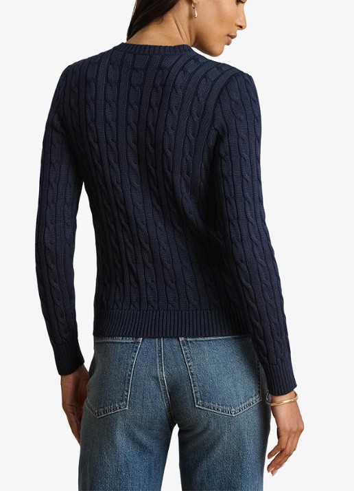 Ralph Lauren Kabelgebreid vest met logoborduring - achterkant lauren navy / blauw