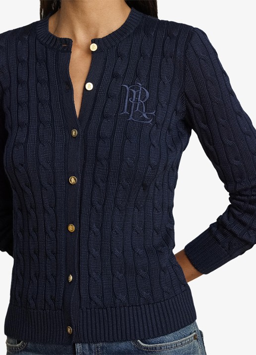 Ralph Lauren Kabelgebreid vest met logoborduring - detail 3 lauren navy / blauw