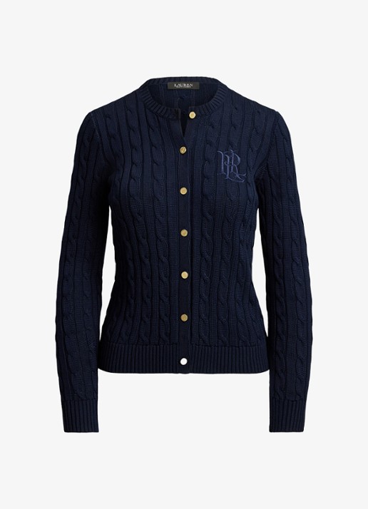 Ralph Lauren Kabelgebreid vest met logoborduring - voorkant 4 lauren navy / blauw