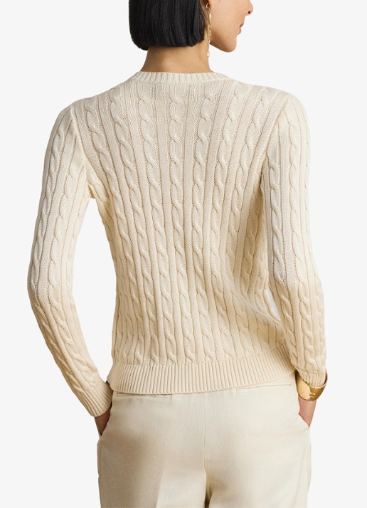 Ralph Lauren Kabelgebreid vest met logoborduring - achterkant 3 mascarpone crème / crème