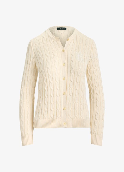 Ralph Lauren Kabelgebreid vest met logoborduring - voorkant mascarpone crème / crème