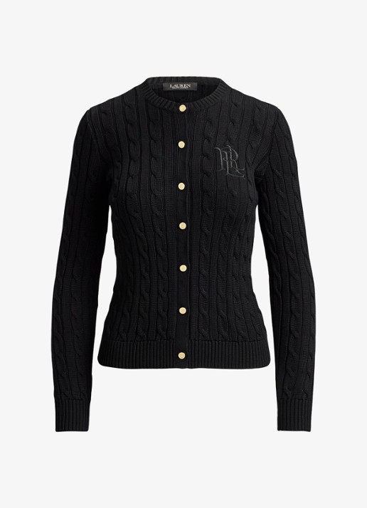 Ralph Lauren Kabelgebreid vest met logoborduring - voorkant zwart