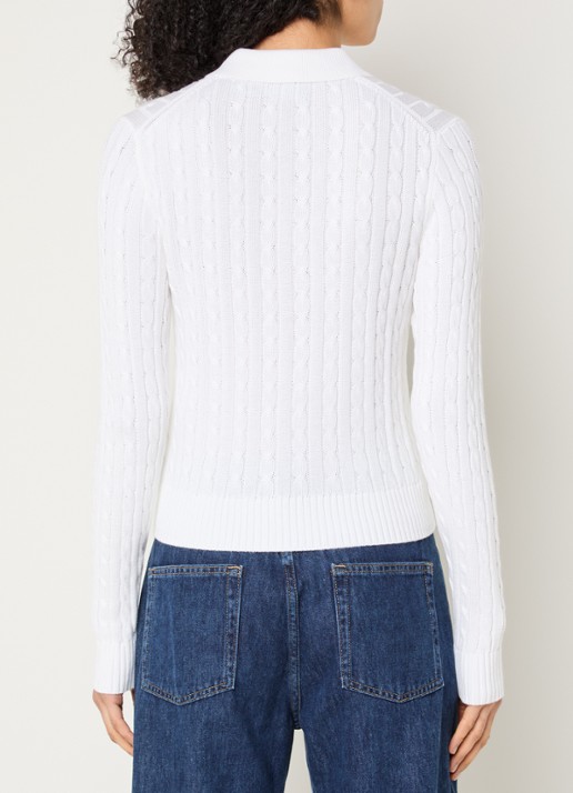 Ralph Lauren Kabelgebreid vest met polokraag en logoborduring - achterkant wit
