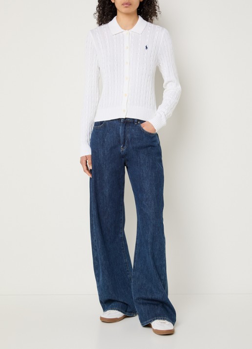 Ralph Lauren Kabelgebreid vest met polokraag en logoborduring - voorkant 3 wit