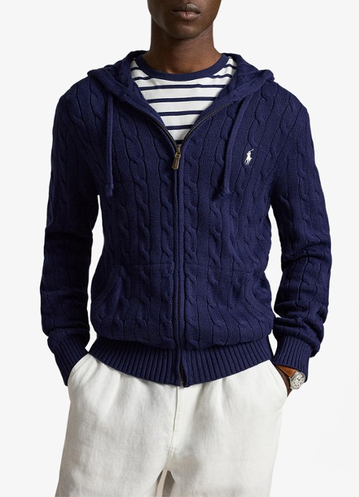 Ralph Lauren Kabelgebreid vest met steekzakken en logo - voorkant 4 bright navy-2x86