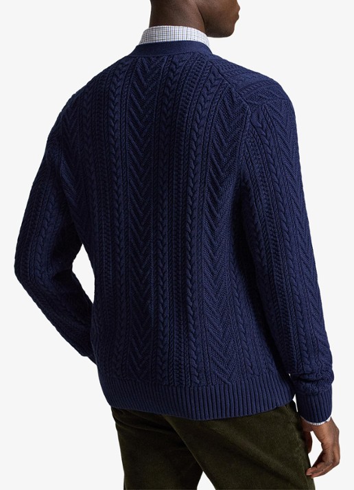 Ralph Lauren Kabelgebreid vest met steekzakken - achterkant 5 navy combo / donkerblauw
