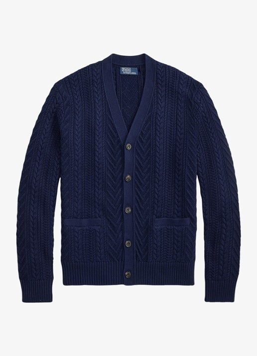 Ralph Lauren Kabelgebreid vest met steekzakken - voorkant navy combo / donkerblauw