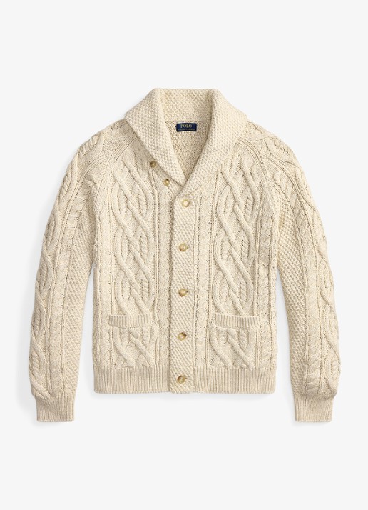 Ralph Lauren Kabelgebreid vest met steekzakken - voorkant 4 oatmeal combo-3pkd / beige