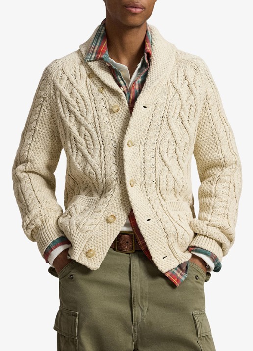 Ralph Lauren Kabelgebreid vest met steekzakken - voorkant 5 oatmeal combo-3pkd / beige