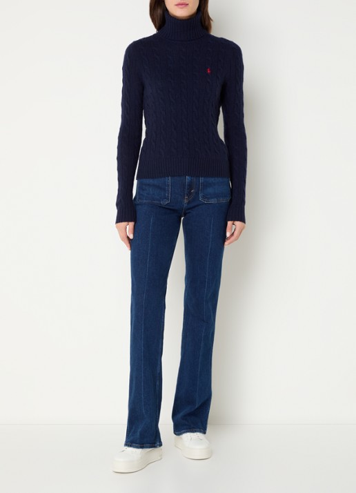 Ralph Lauren Kabelgebreide coltrui in kasjmierblend met logoborduring - voorkant 4 hunter navy / donkerblauw