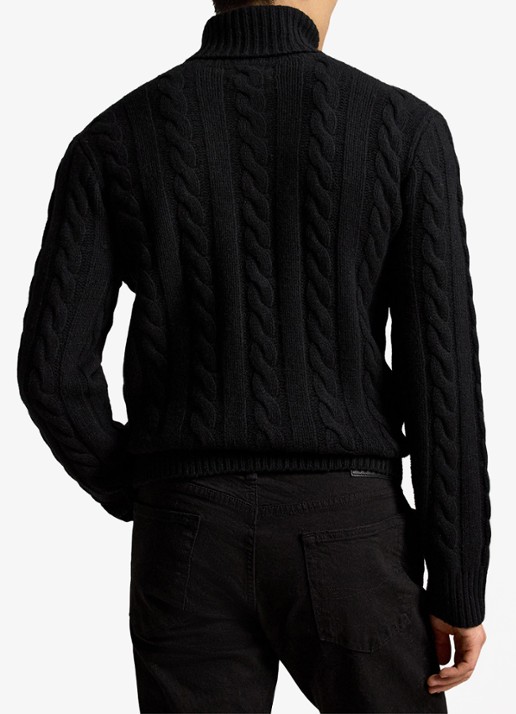 Ralph Lauren Kabelgebreide coltrui in kasjmierblend - achterkant 2 polo black / zwart