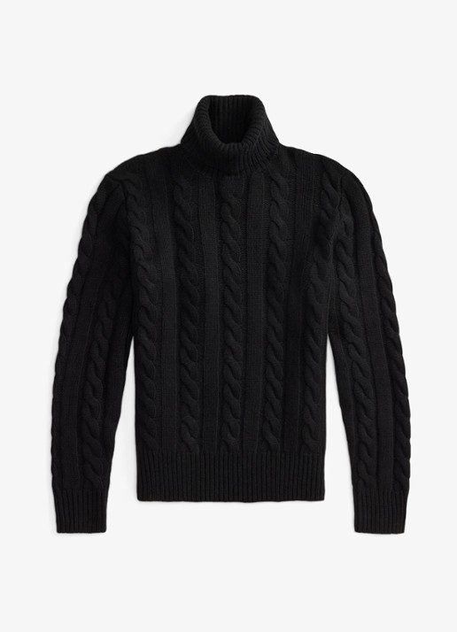 Ralph Lauren Kabelgebreide coltrui in kasjmierblend - voorkant 3 polo black / zwart