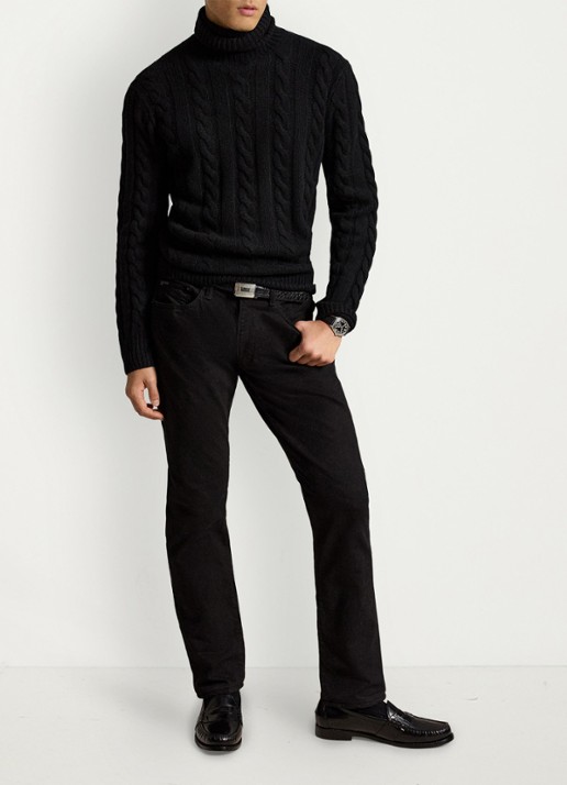 Ralph Lauren Kabelgebreide coltrui in kasjmierblend - voorkant 4 polo black / zwart