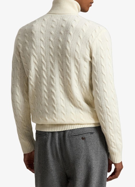 Ralph Lauren Kabelgebreide coltrui in kasjmierblend - achterkant andover cream-34ty / crème