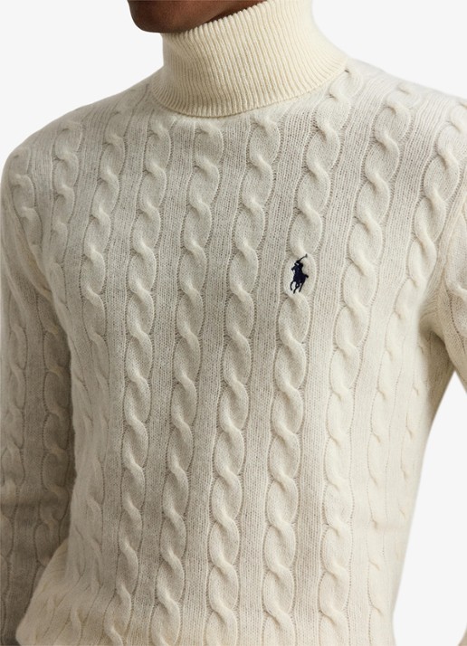 Ralph Lauren Kabelgebreide coltrui in kasjmierblend - detail 5 andover cream-34ty / crème