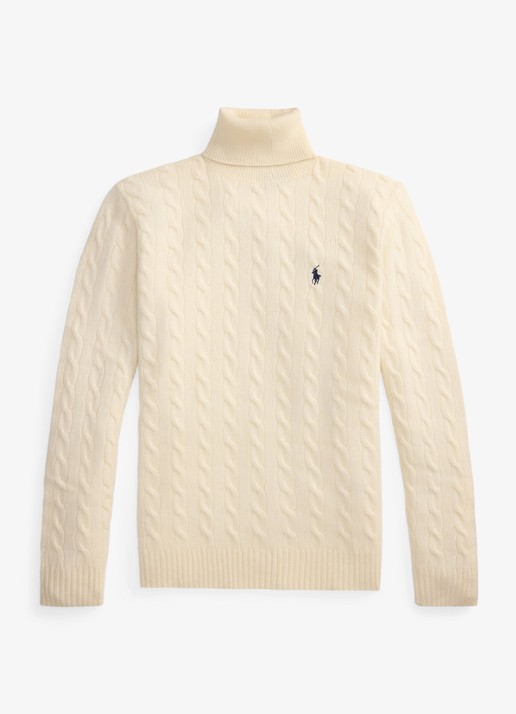 Ralph Lauren Kabelgebreide coltrui in kasjmierblend - voorkant 2 andover cream-34ty / crème