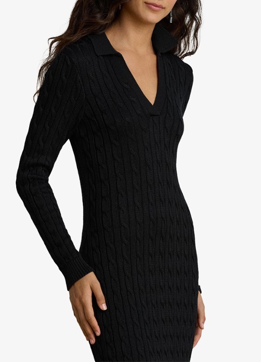 Ralph Lauren Kabelgebreide midi trui-jurk met kraag