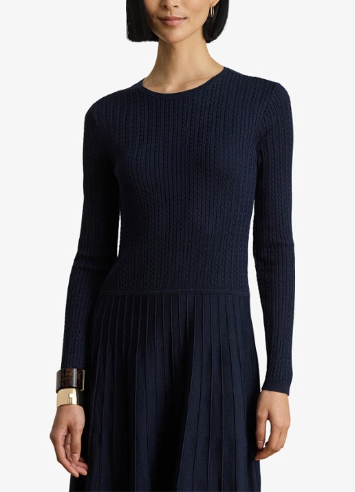 Ralph Lauren Kabelgebreide midi trui-jurk met ronde hals