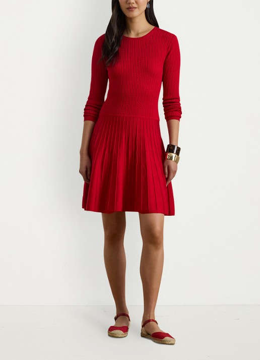 Ralph Lauren Kabelgebreide mini jurk met ronde hals