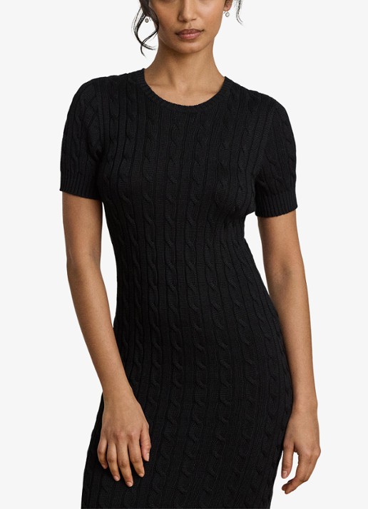 Ralph Lauren Kabelgebreide mini jurk met ronde hals - detail 5 zwart