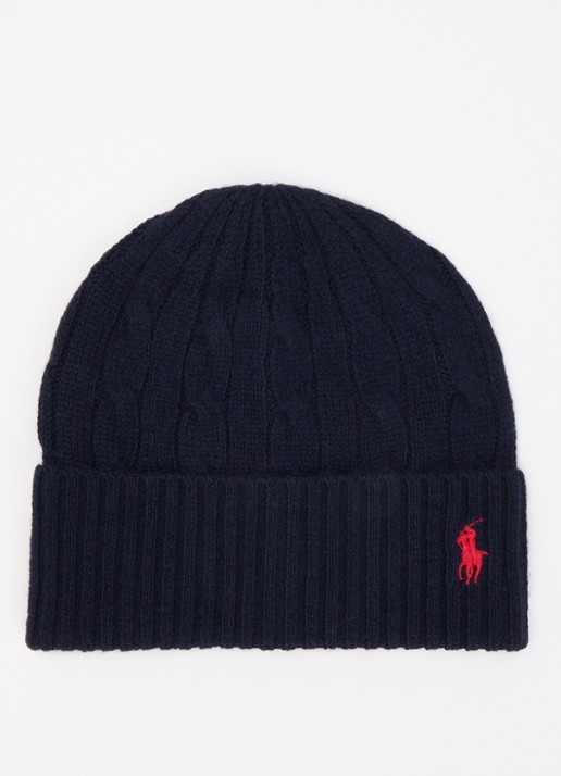 Ralph Lauren Kabelgebreide muts in kasjmierblend met logoborduring