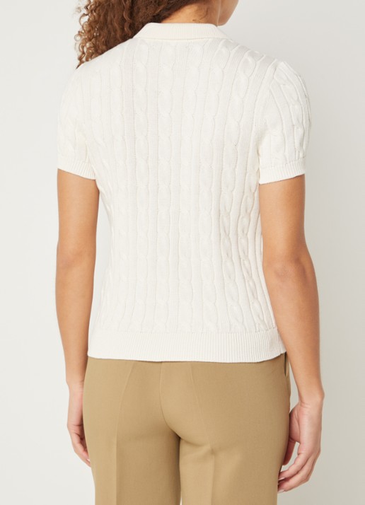 Ralph Lauren  Kabelgebreide polo met logoborduring - achterkant 4 mascarpone cream / beige