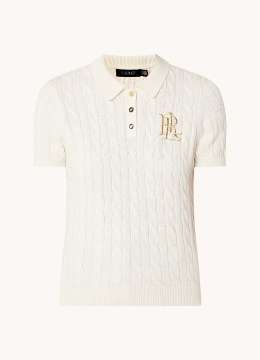 Ralph Lauren  Kabelgebreide polo met logoborduring - voorkant mascarpone cream / beige